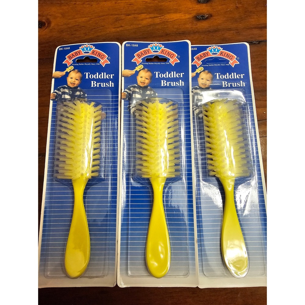 Vintage Baby King Toddler Brush Yellow Soft Nylon Bristles BK-1848 Set of 3 NEW